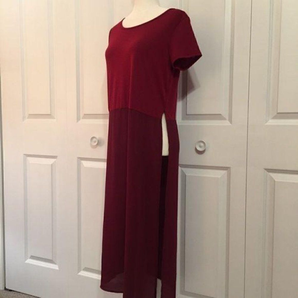 Red Color Block Sky High Slit Maxi Dress New - Picture 4 of 8